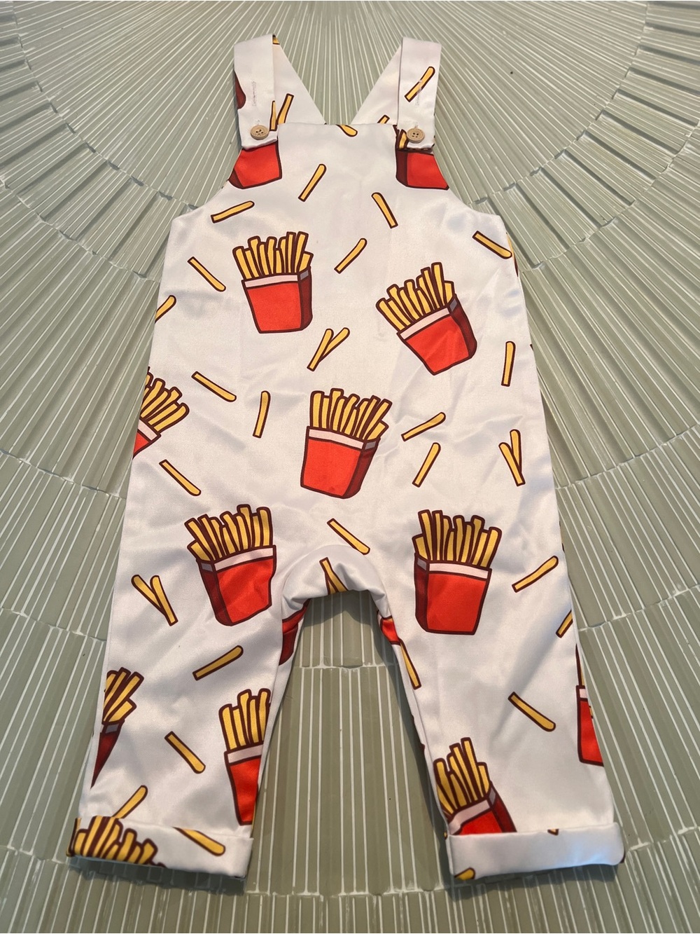 PatPat White Overalls with Red & Yellow French Fry Print